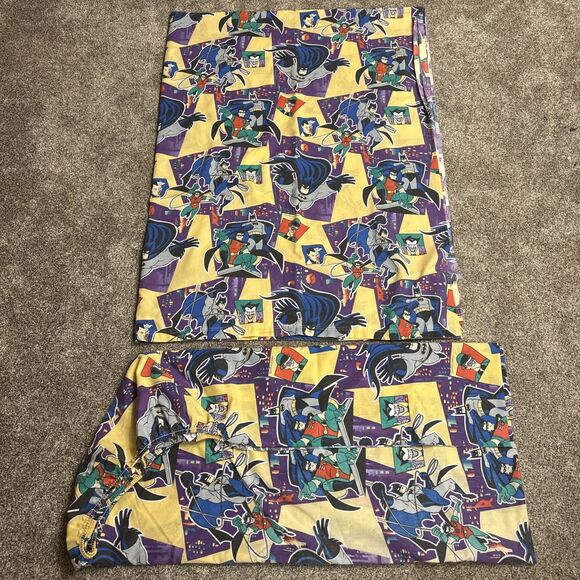 Vintage Batman & Robin 1995 Twin Flat & Fitted Sheet Bibb Villains DC Comics USA